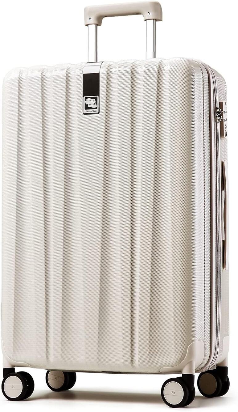 Hanke 29" Hardside Checked Luggage Ivory White Spinner Suitcase TSA Lock NIB